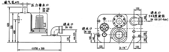 澤德污水提升機Boy尺寸圖